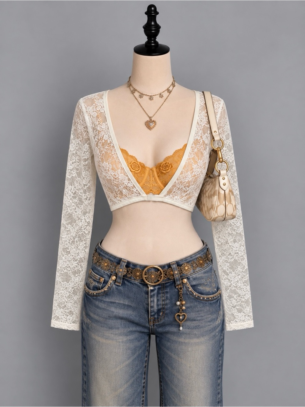 Women’s Ivory Lace Shrug Bolero Crop Top